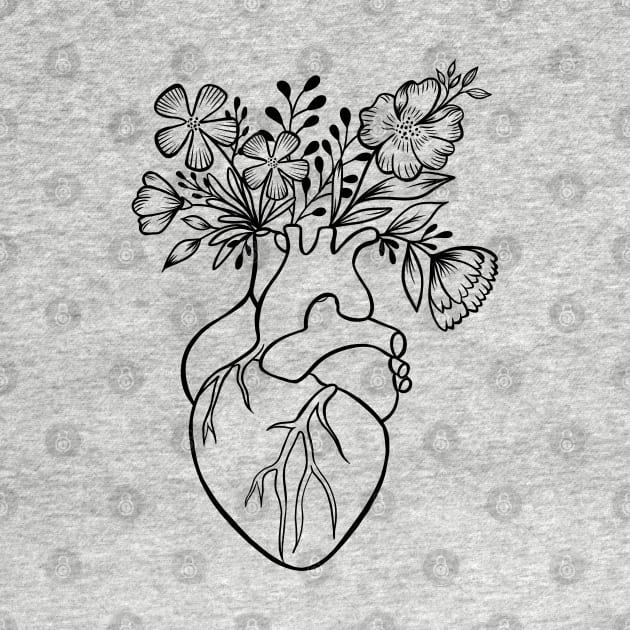 Floral Human Heart Anatomy | Line Art by Lizzamour